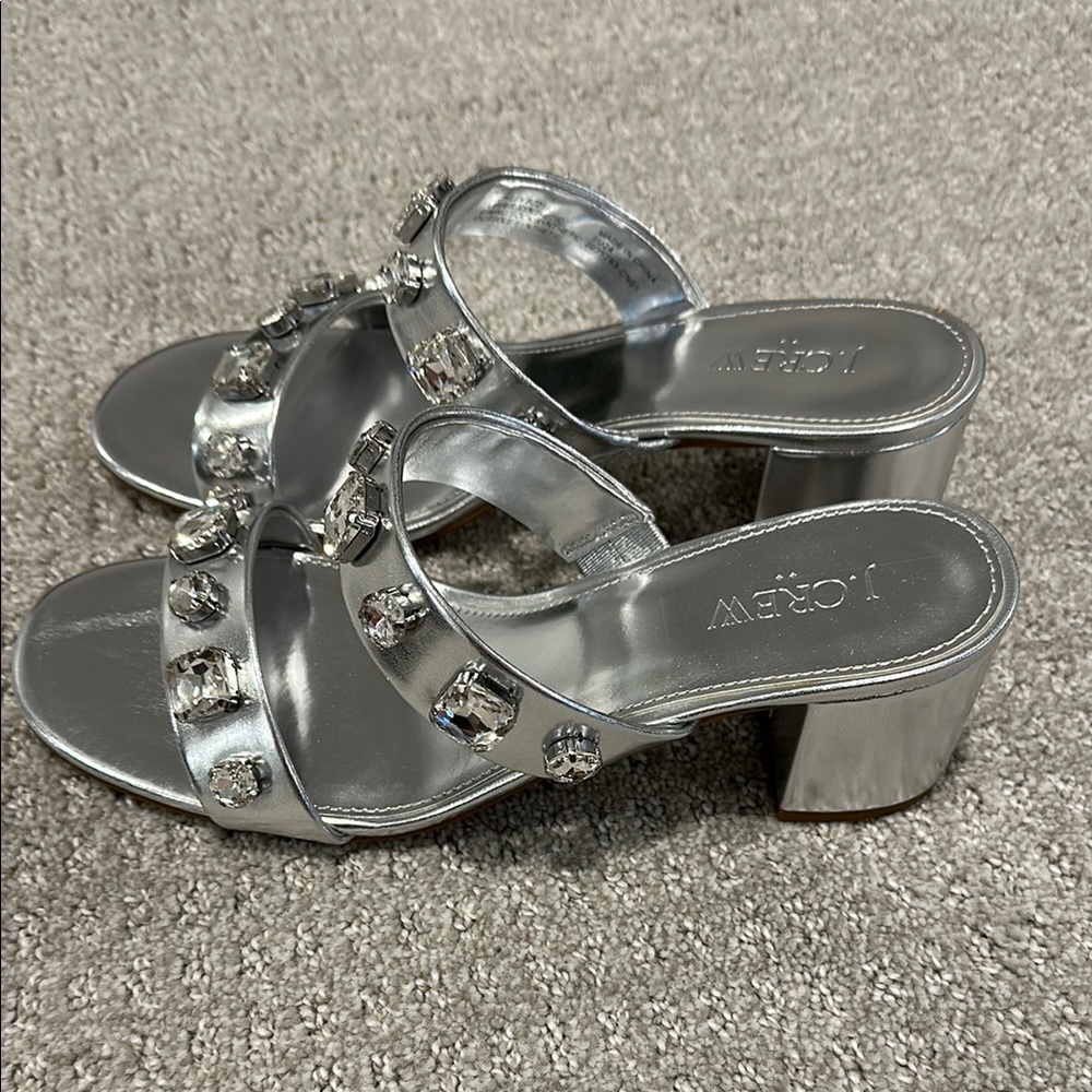 J. Crew Factory Silver Jewel Mules 8.5